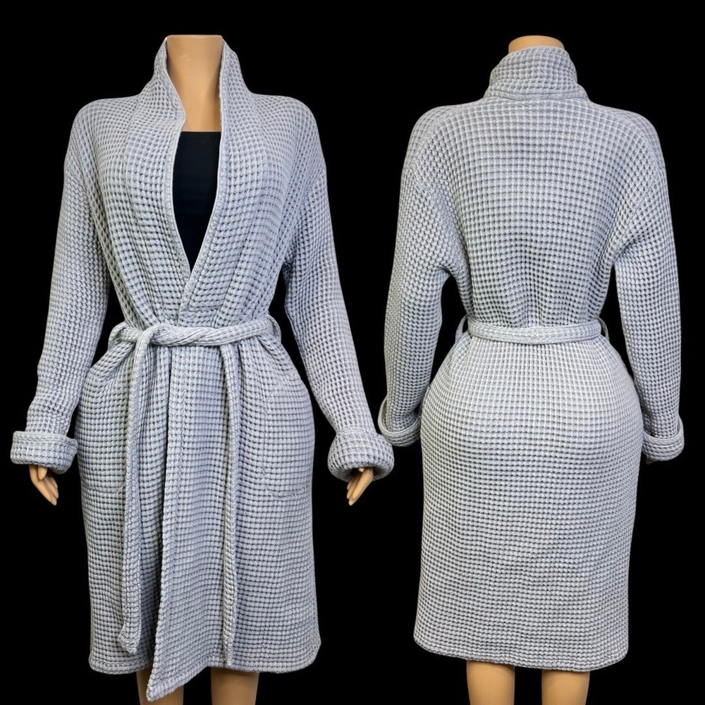 Brooklinen Dreamweave 100% Cotton Waffle Knit Robe Gray Women's Size M
